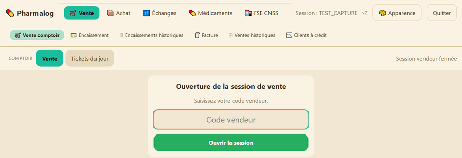 Écran de vente comptoir Pharmalog